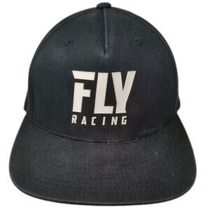 Fly Racing 5 Panel Hat Black White Snapback OS Adjustable Raised Logo Cotton